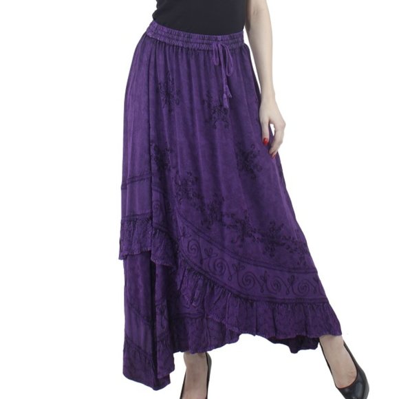 AUGLLE Dresses & Skirts - BOHO EMBROIDERED LONG A-LINE CUT SKIRT